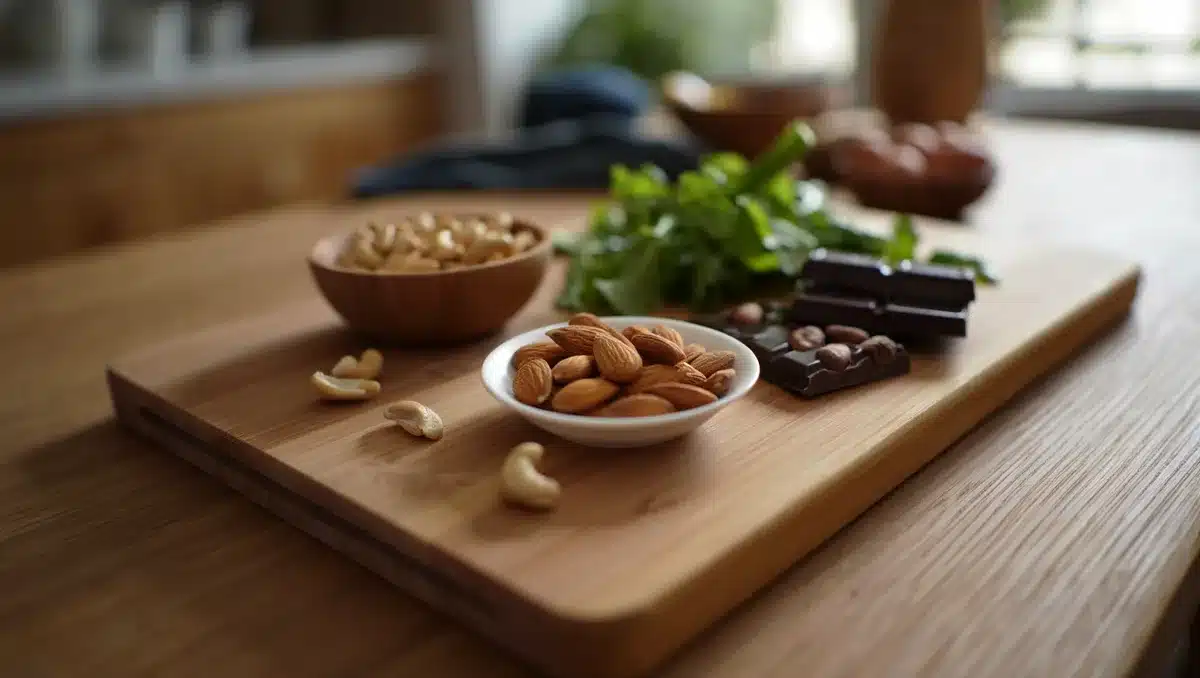 Mieux dormir : associer alimentation et micronutriments — La supplémentation donne de meilleurs résultats lorsqu’elle s’inscrit dans une démarche globale. Intégrer des aliments naturellement riches en magnésium — oléagineux (amandes, noix de cajou), chocolat noir à haute teneur en cacao, légumes