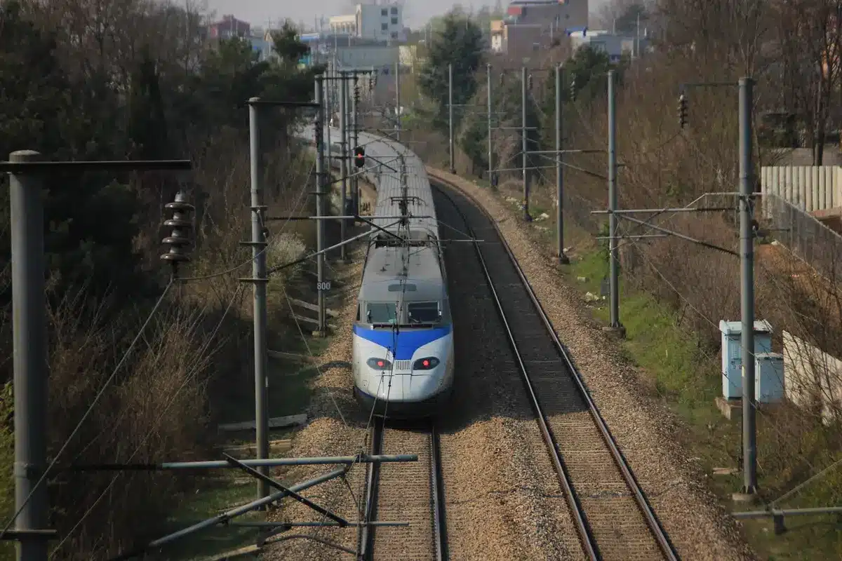 Intérieur d'un train coréen et quai de gare moderne